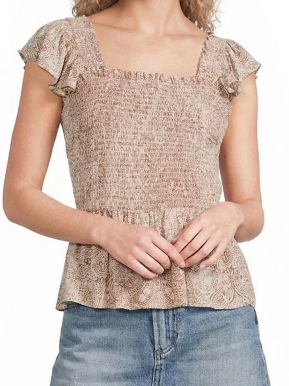 Angie Paisley Printed Smocked Square Neck Ruffle Sleeve Top - NEW WITH TAGS